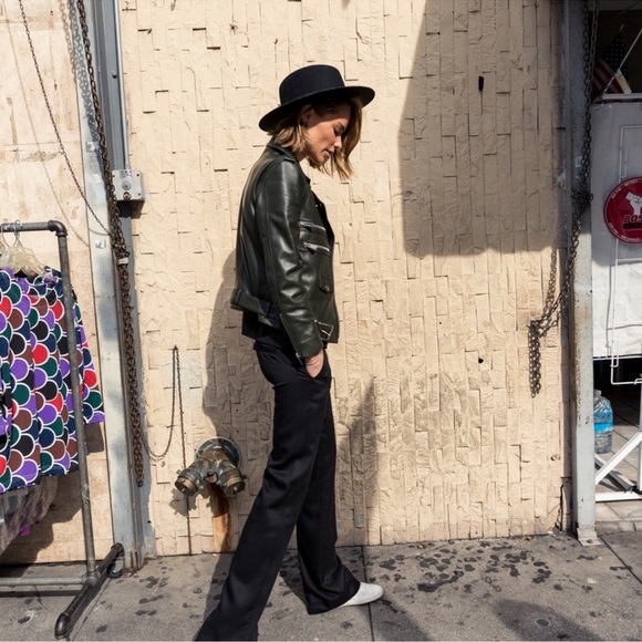 ANINE BING Leather Moto Jacket in Dark Olive - Picture 1 of 10